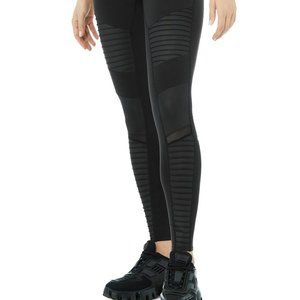NWT Alo Yoga Black/Black Glossy Moto Leggings Size L